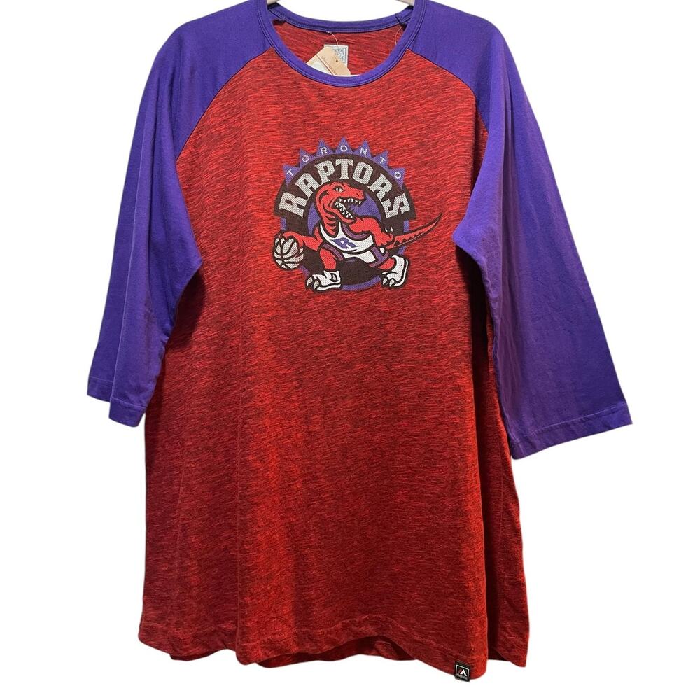 Mens XL Hardwood Classics Majestic Toronto Raptors 3/4 Sleeve T Shirt Basketball